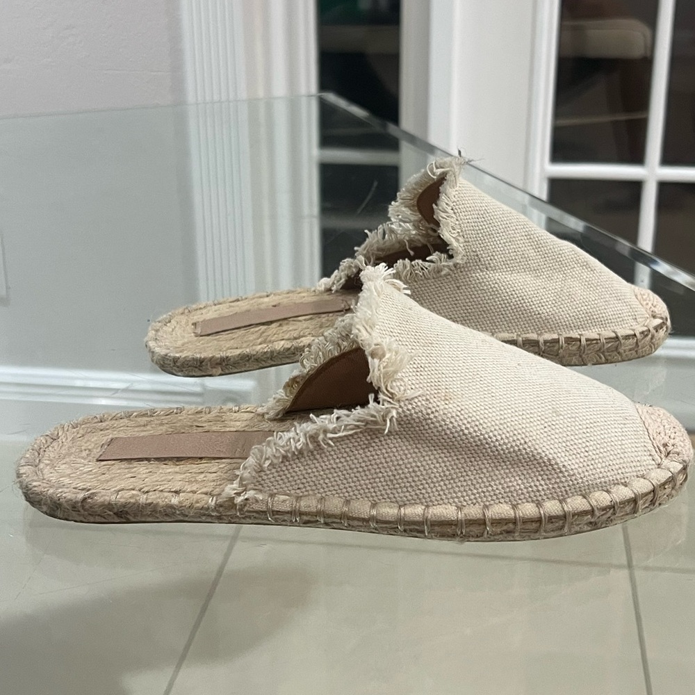 Slip on backless Canvas Frayed Espadrille Mules size 8